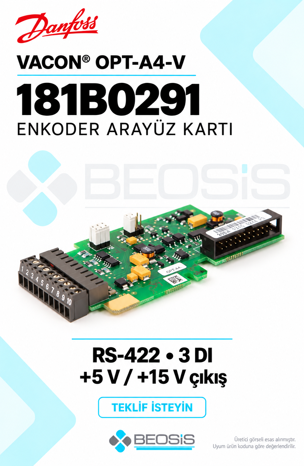Danfoss 181B0291 VACON OPT-A4-V RS-422 TTL Enkoder Arayüz Kartı 3 DI