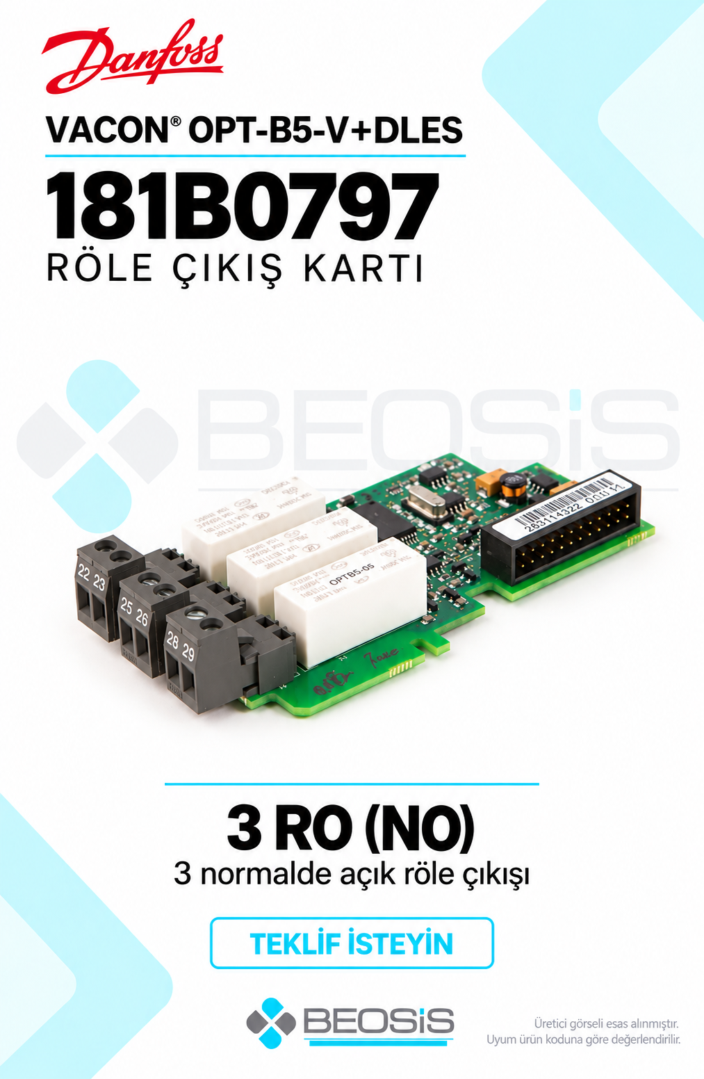 Danfoss 181B0797 VACON OPT-B5-V+DLES 3 Normalde Açık Röle Çıkış Kartı