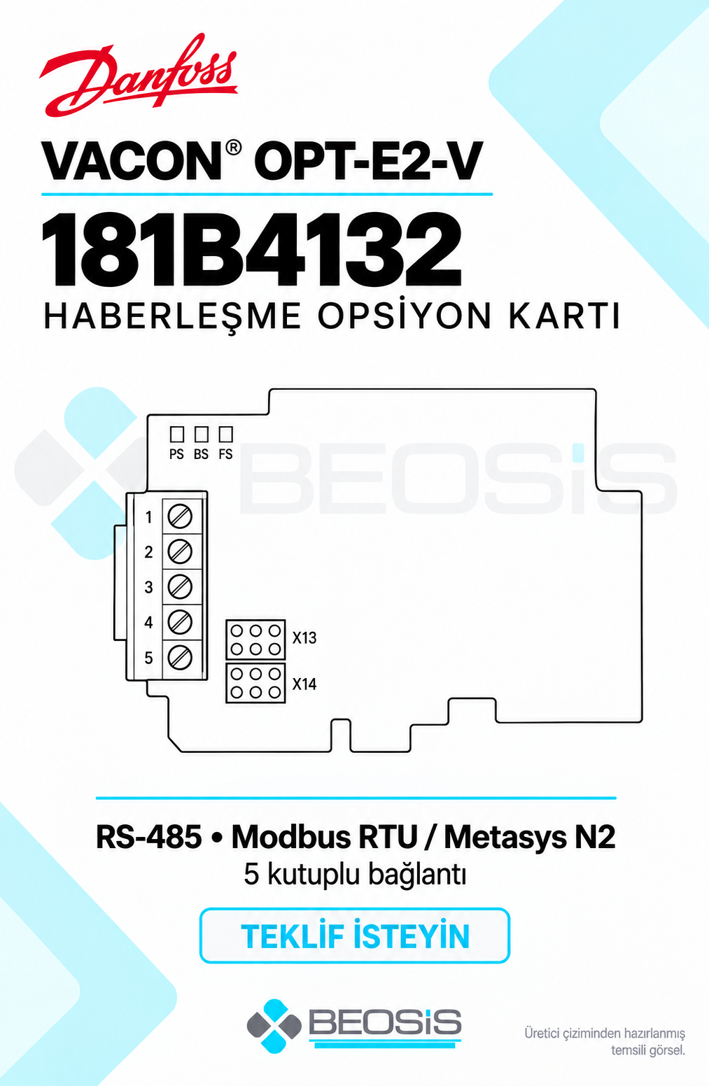 Danfoss 181B4132 VACON OPT-E2-V RS485 Modbus N2 Haberleşme Kartı