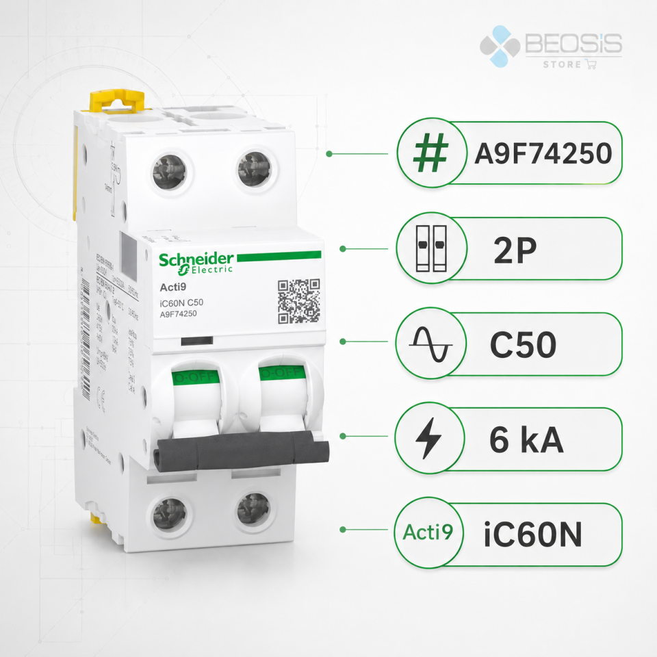 Schneider Electric Acti9 iC60N A9F74250 2P C50 6kA Otomatik Sigorta