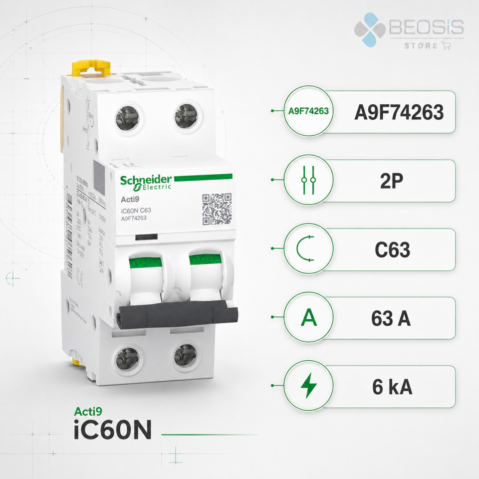 Schneider Electric Acti9 iC60N A9F74263 2P C63 6kA Otomatik Sigorta