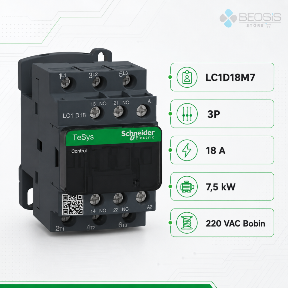 Schneider Electric TeSys D LC1D18M7 3P 18A 7.5kW 220VAC Bobin Güç Kontaktörü