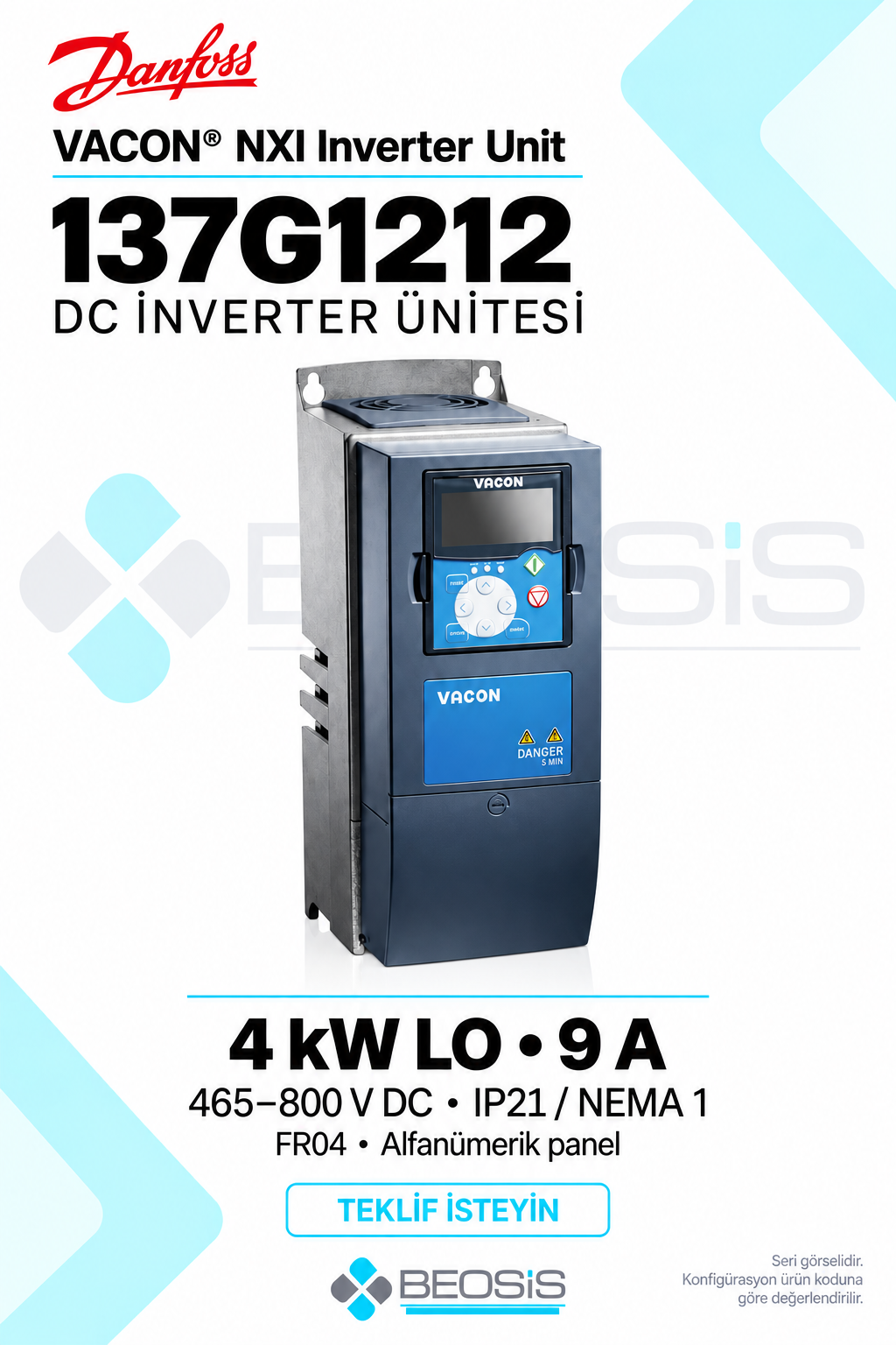 Danfoss 137G1212 VACON NXI 4 kW LO 465–800 V DC IP21 DC İnverter Ünitesi
