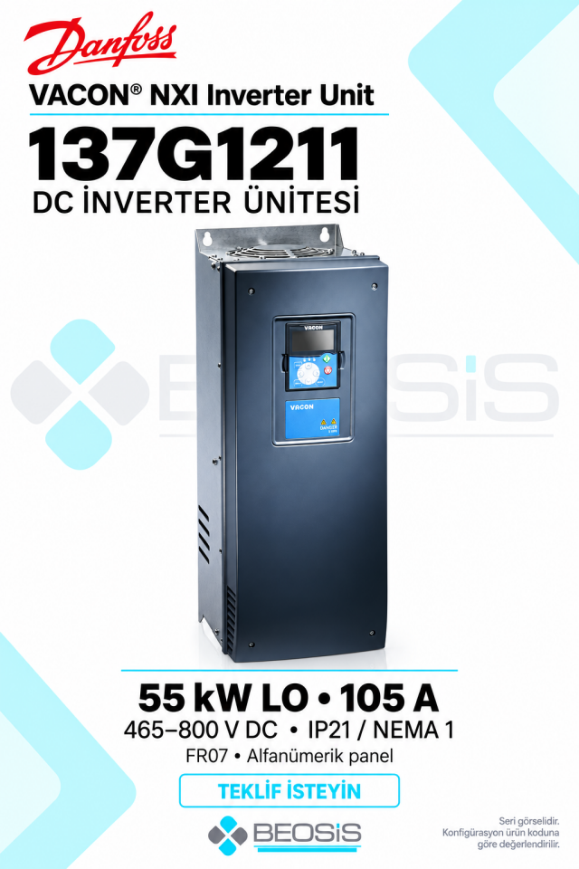 Danfoss 137G1211 VACON NXI 55 kW LO 465–800 V DC IP21 DC İnverter Ünitesi