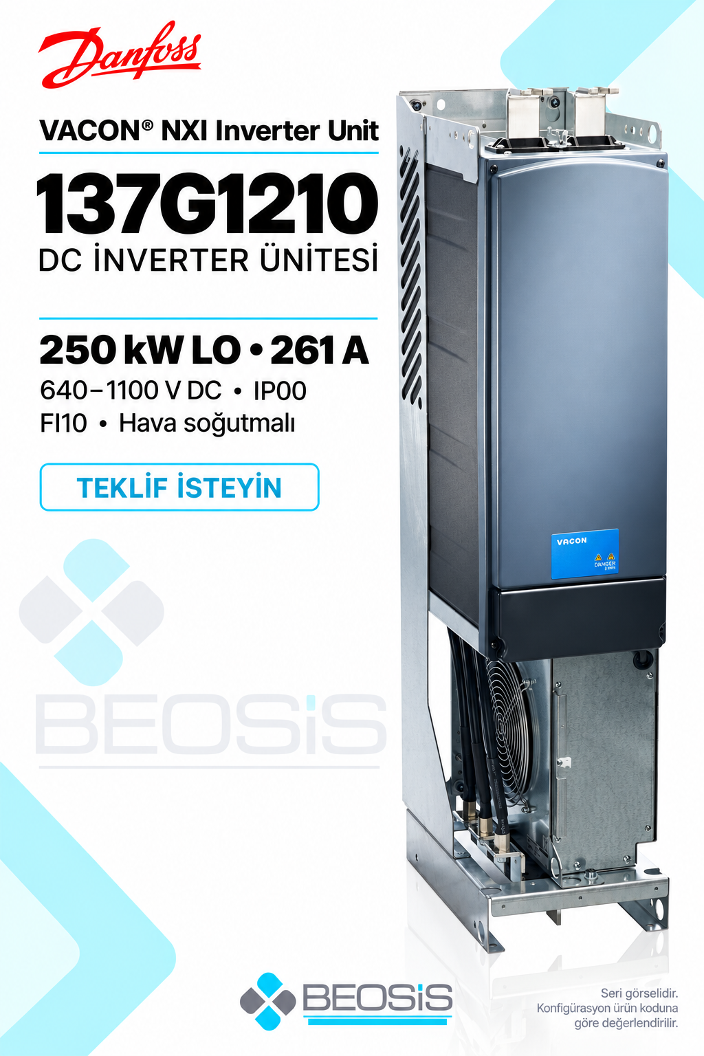 Danfoss 137G1210 VACON NXI 250 kW LO 640–1100 V DC IP00 DC İnverter Ünitesi