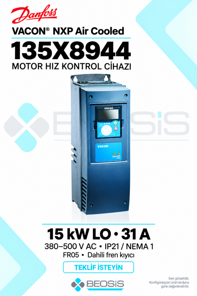 Danfoss 135X8944 VACON NXP 15 kW LO 380–500 V IP21 Alfanümerik Panelli Motor Hız Kontrol Cihazı