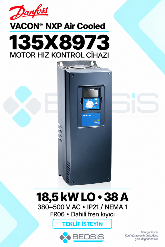 Danfoss 135X8973 VACON NXP 18,5 kW LO 380–500 V IP21 Alfanümerik Panelli Motor Hız Kontrol Cihazı