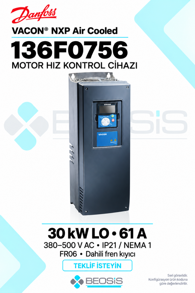 Danfoss 136F0756 VACON NXP 30 kW LO 380–500 V IP21 Alfanümerik Panelli Motor Hız Kontrol Cihazı