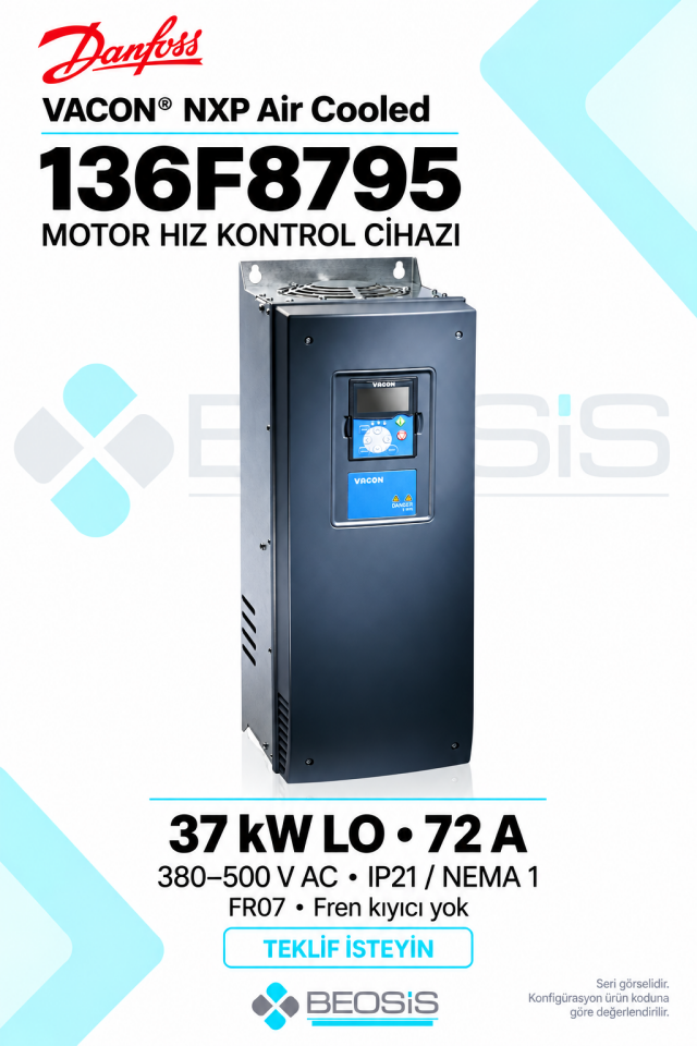 Danfoss 136F8795 VACON NXP 37 kW LO 380–500 V IP21 Alfanümerik Panelli Motor Hız Kontrol Cihazı