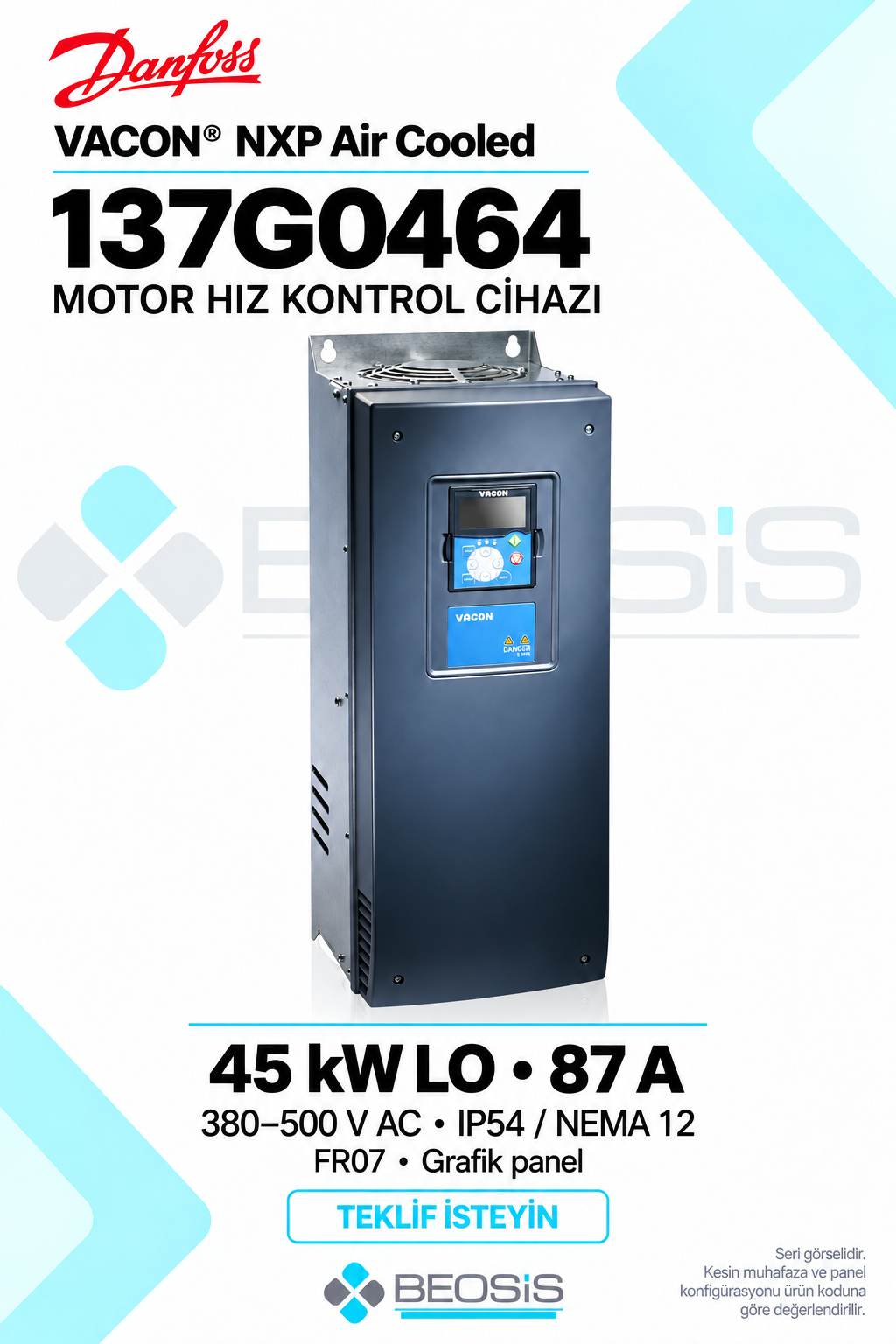 Danfoss 137G0464 VACON NXP 45 kW LO 380–500 V IP54 Grafik Panelli Motor Hız Kontrol Cihazı