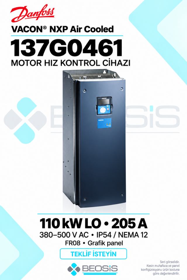 Danfoss 137G0461 VACON NXP 110 kW LO 380–500 V IP54 Grafik Panelli Motor Hız Kontrol Cihazı