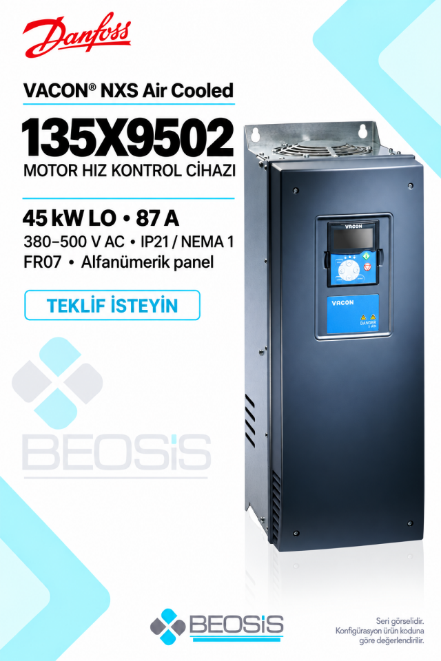 Danfoss 135X9502 VACON NXS 45 kW LO 380–500 V IP21 Alfanümerik Panelli Motor Hız Kontrol Cihazı