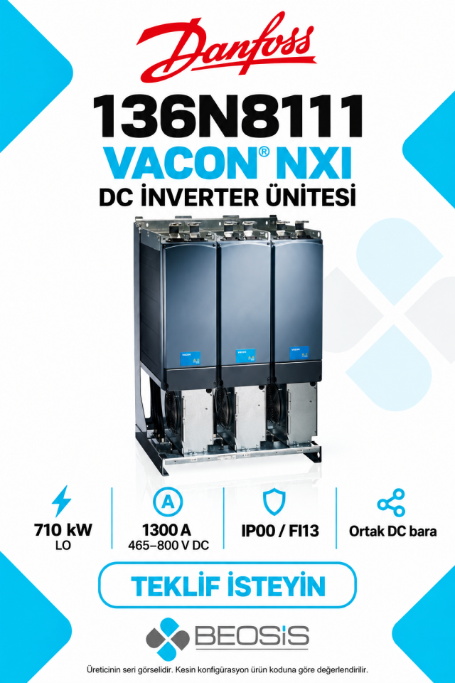 Danfoss 136N8111 VACON NXI 710 kW LO 465–800 V DC IP00 DC İnverter Ünitesi