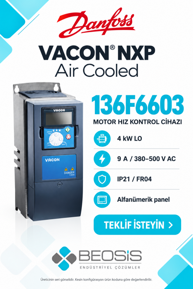 Danfoss 136F6603 VACON NXP 4 kW LO 380–500 V IP21 Alfanümerik Panelli Motor Hız Kontrol Cihazı