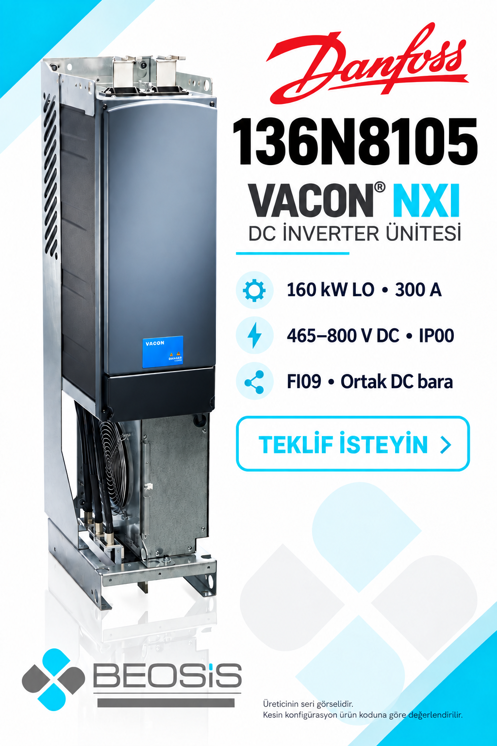 Danfoss 136N8105 VACON NXI 160 kW LO 465–800 V DC IP00 DC İnverter Ünitesi