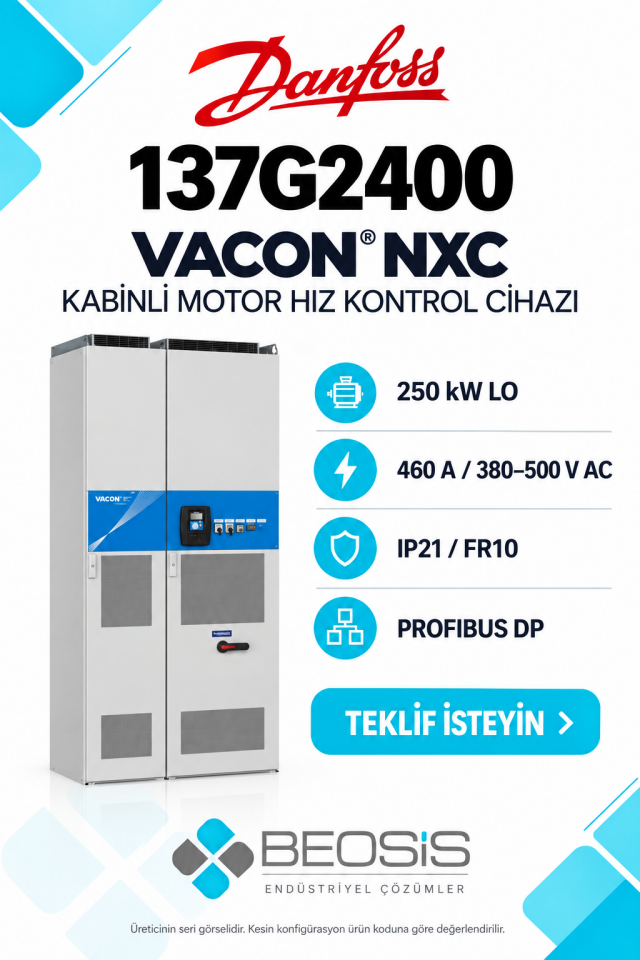 Danfoss 137G2400 VACON NXC 250 kW LO 380–500 V IP21 Kabinli Motor Hız Kontrol Cihazı