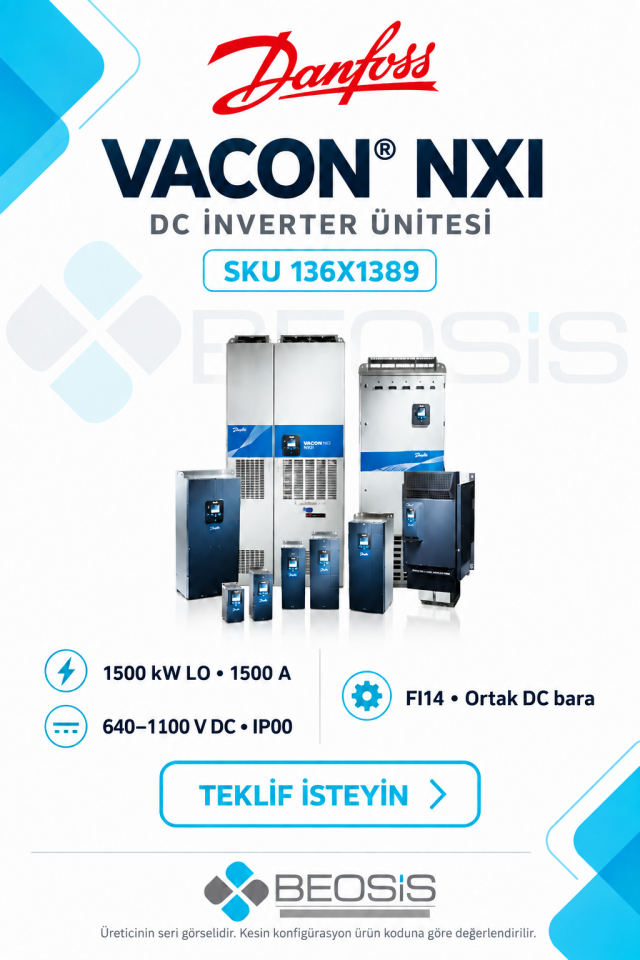 Danfoss 136X1389 VACON NXI 1500 kW LO 640–1100 V DC IP00 DC İnverter Ünitesi