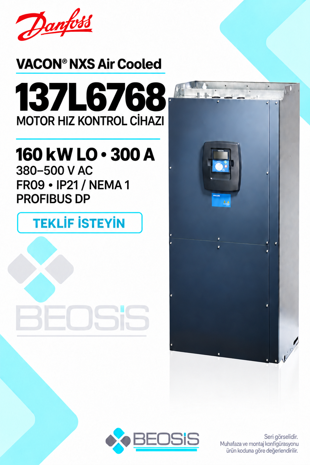 Danfoss 137L6768 VACON NXS 160 kW LO 380–500 V IP21 Alfanümerik Panelli Motor Hız Kontrol Cihazı