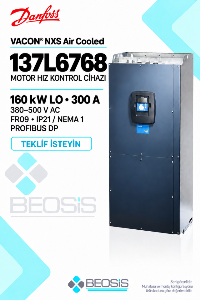 Danfoss 137L6768 VACON NXS 160 kW LO 380–500 V IP21 Alfanümerik Panelli Motor Hız Kontrol Cihazı