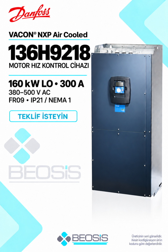 Danfoss 136H9218 VACON NXP 160 kW LO 380–500 V IP21 Alfanümerik Panelli Motor Hız Kontrol Cihazı