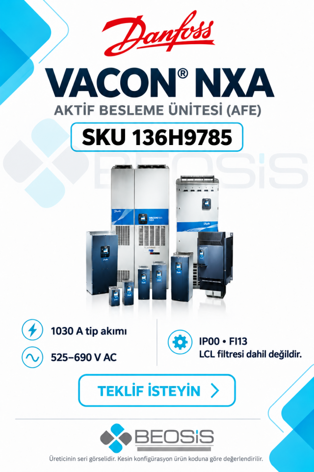 Danfoss 136H9785 VACON NXA 1030 A 525–690 V IP00 Aktif Besleme Ünitesi AFE