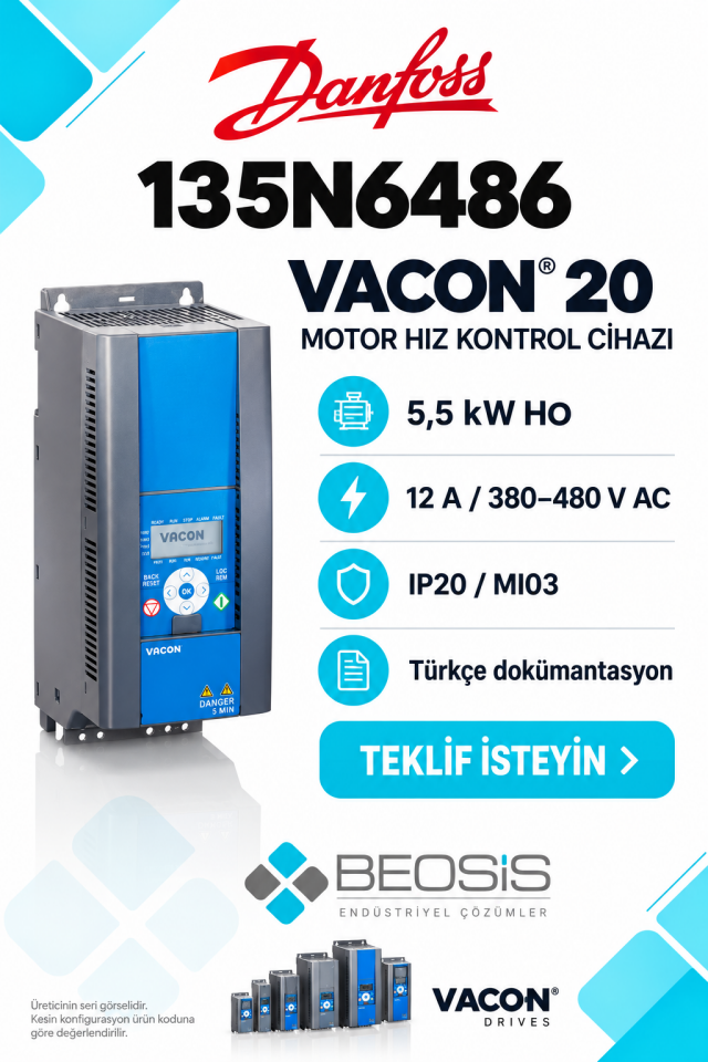 Danfoss 135N6486 VACON 20 5,5 kW HO 380–480 V IP20 Motor Hız Kontrol Cihazı