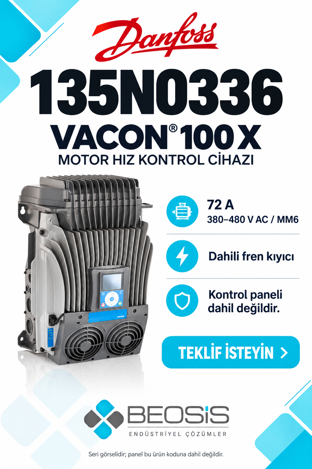 Danfoss 135N0336 VACON 100 X 72 A 380–480 V MM6 Motor Hız Kontrol Cihazı