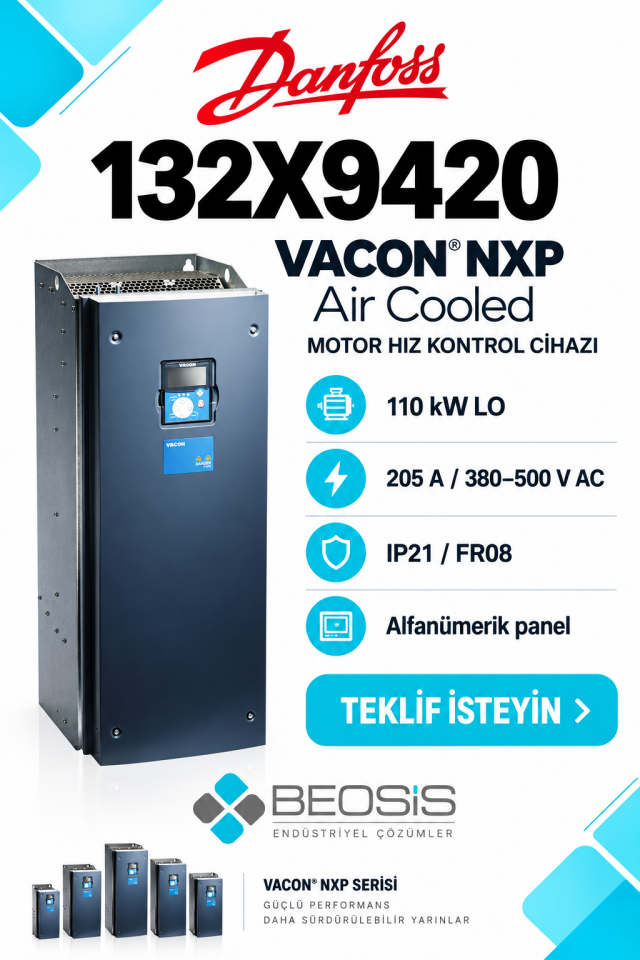Danfoss 132X9420 VACON NXP 110 kW LO 380–500 V IP21 Alfanümerik Panelli Motor Hız Kontrol Cihazı