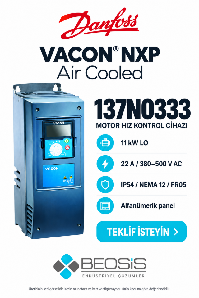 Danfoss 137N0333 VACON NXP 11 kW LO 380–500 V IP54 Alfanümerik Panelli Motor Hız Kontrol Cihazı