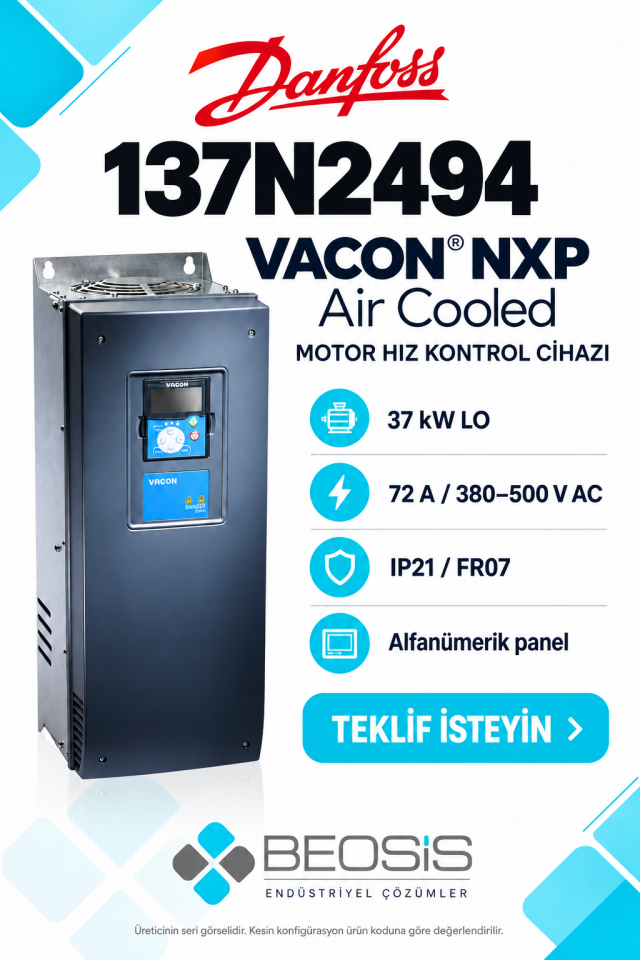 Danfoss 137N2494 VACON NXP 37 kW LO 380–500 V IP21 Alfanümerik Panelli Motor Hız Kontrol Cihazı