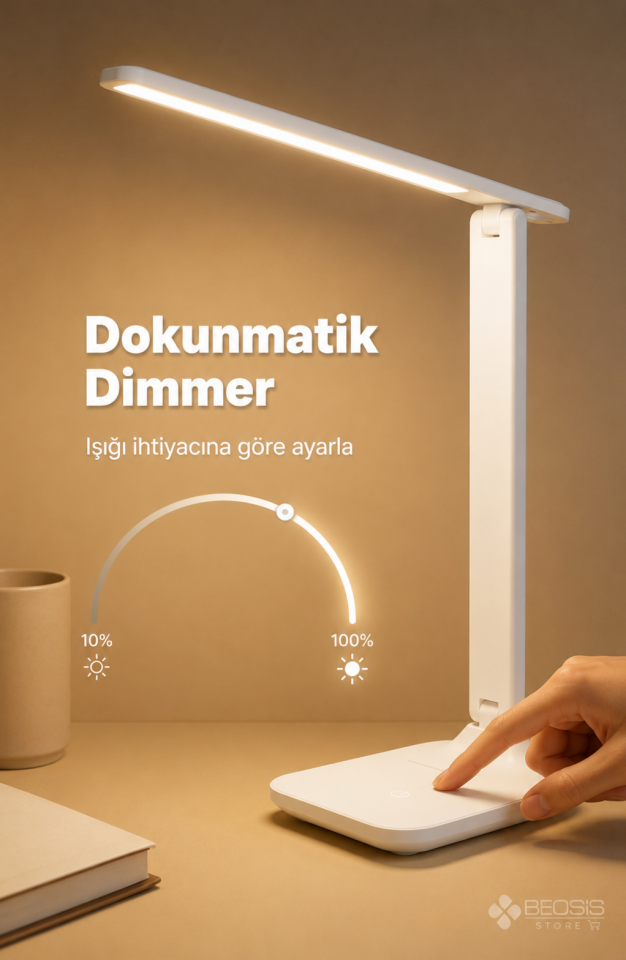 Şarjlı Dokunmatik Masa Lambası 3 Renk Dimmerli Telefon Standlı 9 W
