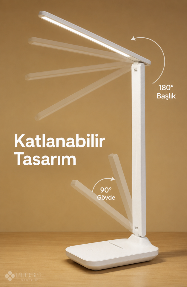 Şarjlı Dokunmatik Masa Lambası 3 Renk Dimmerli Telefon Standlı 9 W