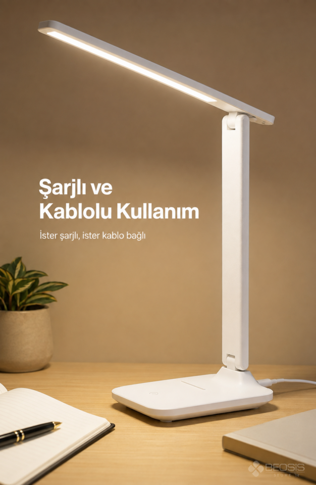Şarjlı Dokunmatik Masa Lambası 3 Renk Dimmerli Telefon Standlı 9 W