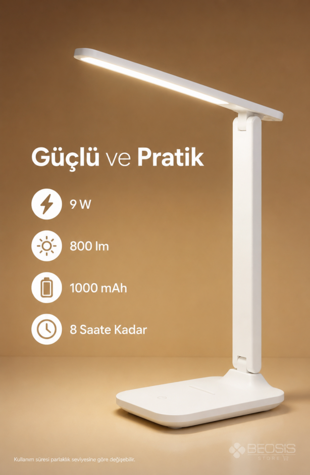 Şarjlı Dokunmatik Masa Lambası 3 Renk Dimmerli Telefon Standlı 9 W