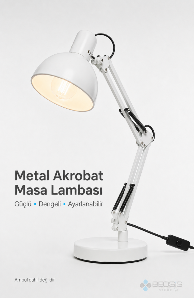 Metal Akrobat Masa Lambası Yaylı 360° Ayarlanabilir E27