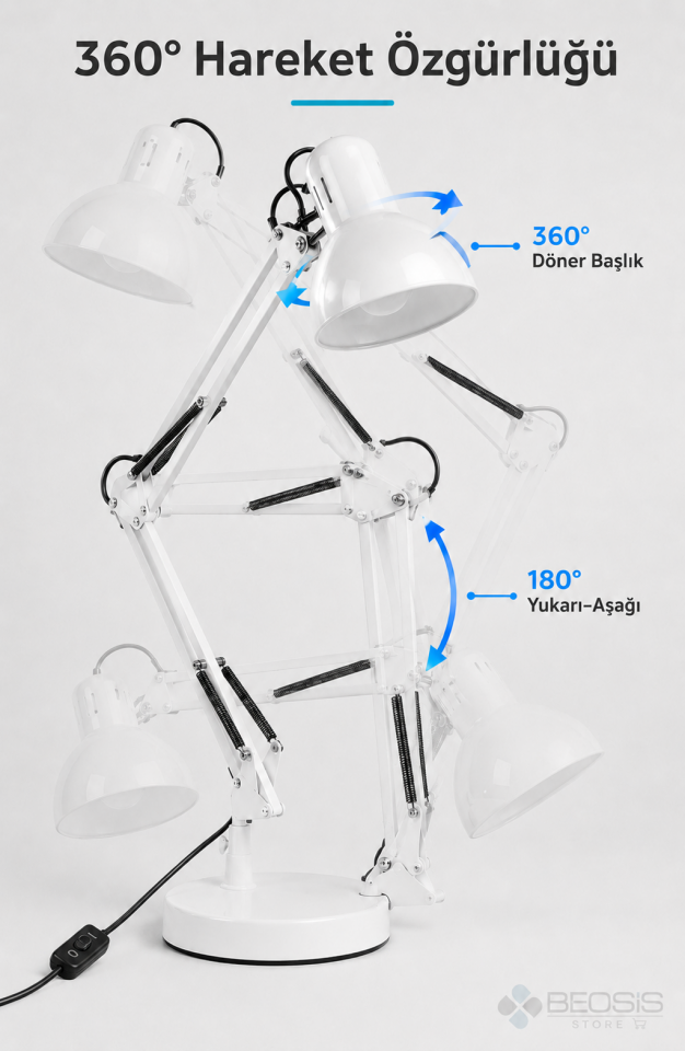 Metal Akrobat Masa Lambası Yaylı 360° Ayarlanabilir E27