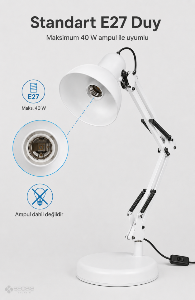 Metal Akrobat Masa Lambası Yaylı 360° Ayarlanabilir E27