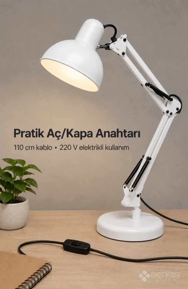 Metal Akrobat Masa Lambası Yaylı 360° Ayarlanabilir E27