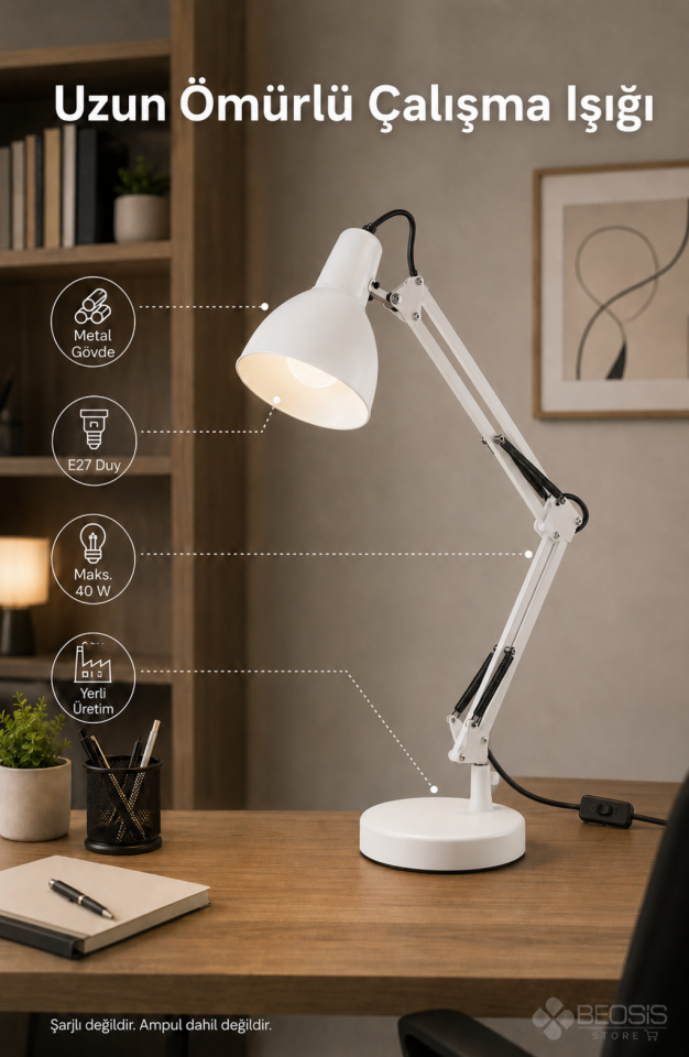 Metal Akrobat Masa Lambası Yaylı 360° Ayarlanabilir E27
