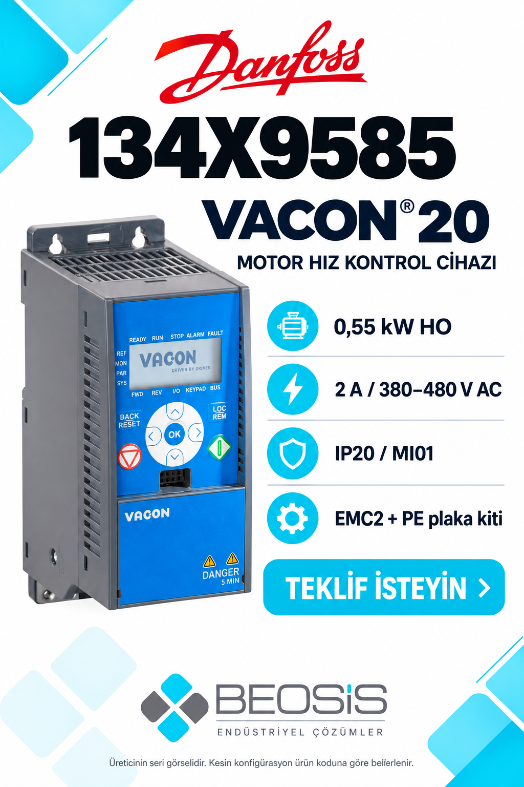 Danfoss 134X9585 VACON 20 0,55 kW HO 380–480 V IP20 Motor Hız Kontrol Cihazı
