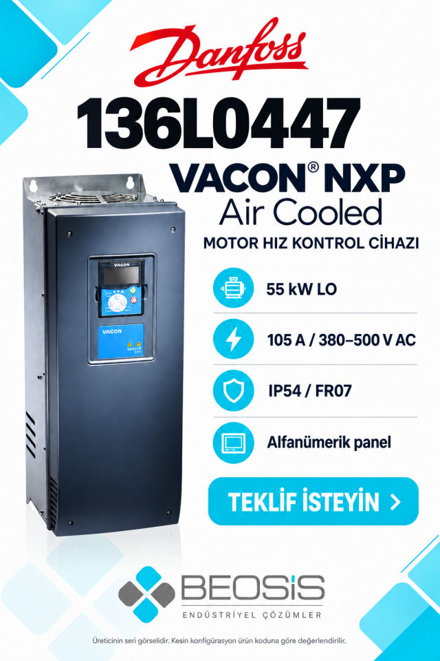 Danfoss 136L0447 VACON NXP 55 kW LO 380–500 V IP54 Alfanümerik Panelli Motor Hız Kontrol Cihazı