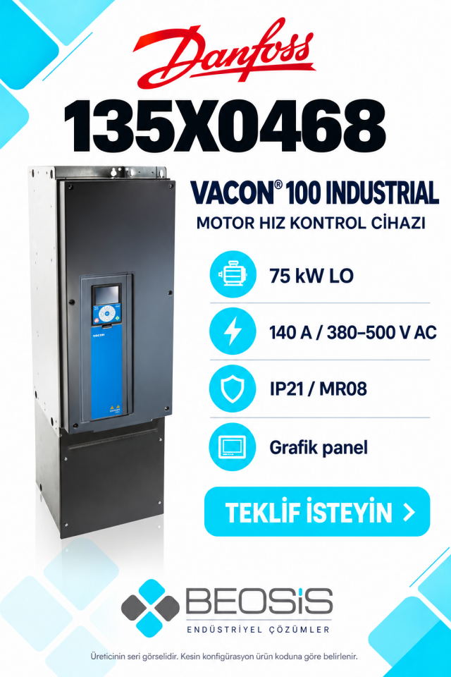 Danfoss 135X0468 VACON 100 Industrial 75 kW LO 380–500 V IP21 Grafik Panelli Motor Hız Kontrol Cihazı
