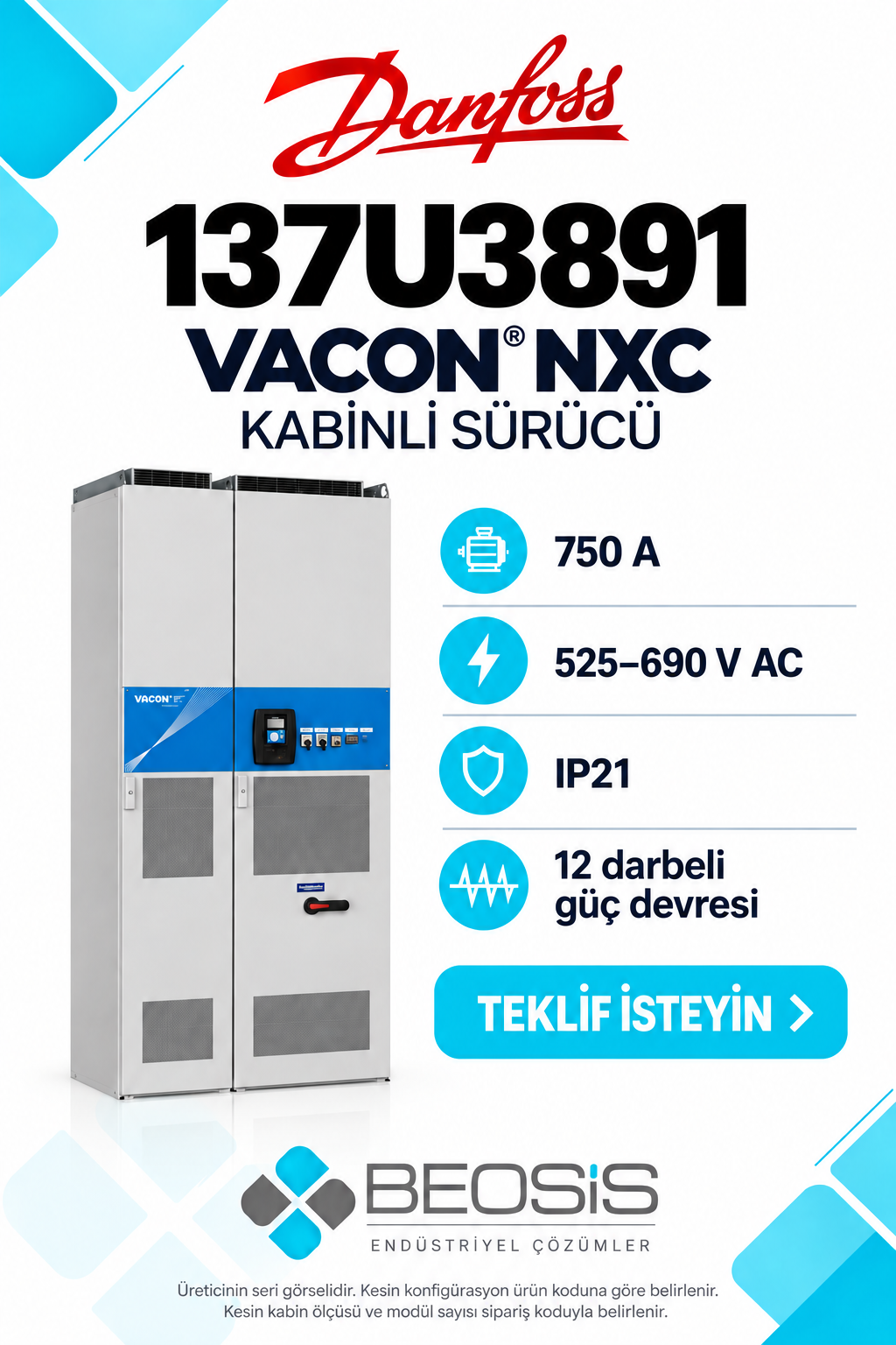 Danfoss 137U3891 VACON NXC 750 A 525–690 V IP21 Kabinli Motor Hız Kontrol Cihazı