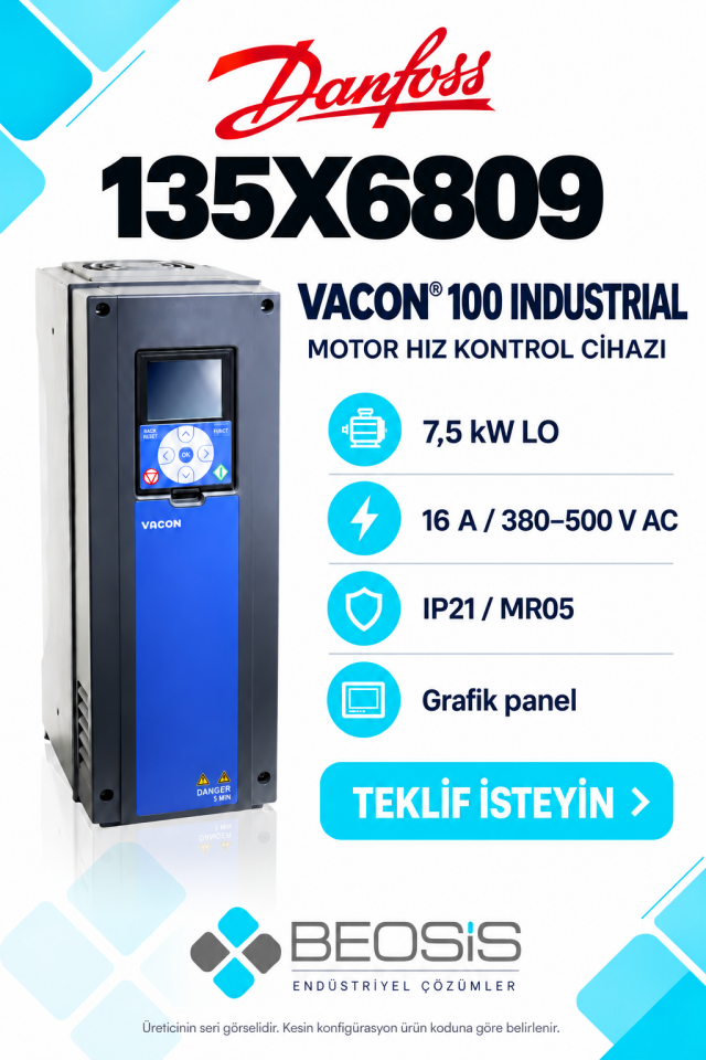 Danfoss 135X6809 VACON 100 Industrial 7,5 kW LO 380–500 V IP21 Grafik Panelli Motor Hız Kontrol Cihazı
