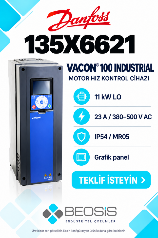 Danfoss 135X6621 VACON 100 Industrial 11 kW LO 380–500 V IP54 Grafik Panelli Motor Hız Kontrol Cihazı