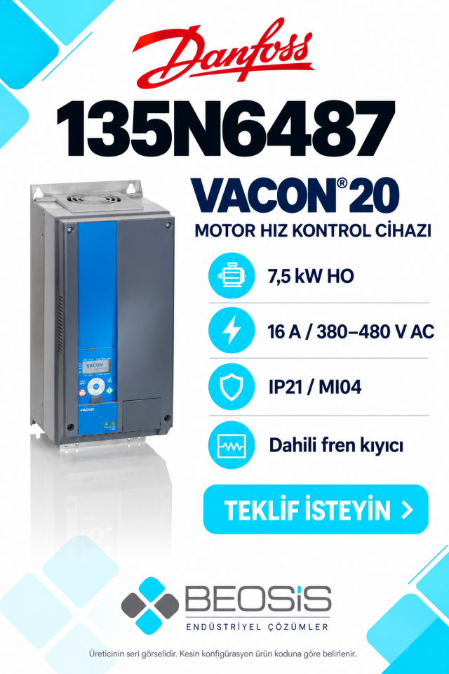 Danfoss 135N6487 VACON 20 7,5 kW HO 380–480 V IP21 Motor Hız Kontrol Cihazı