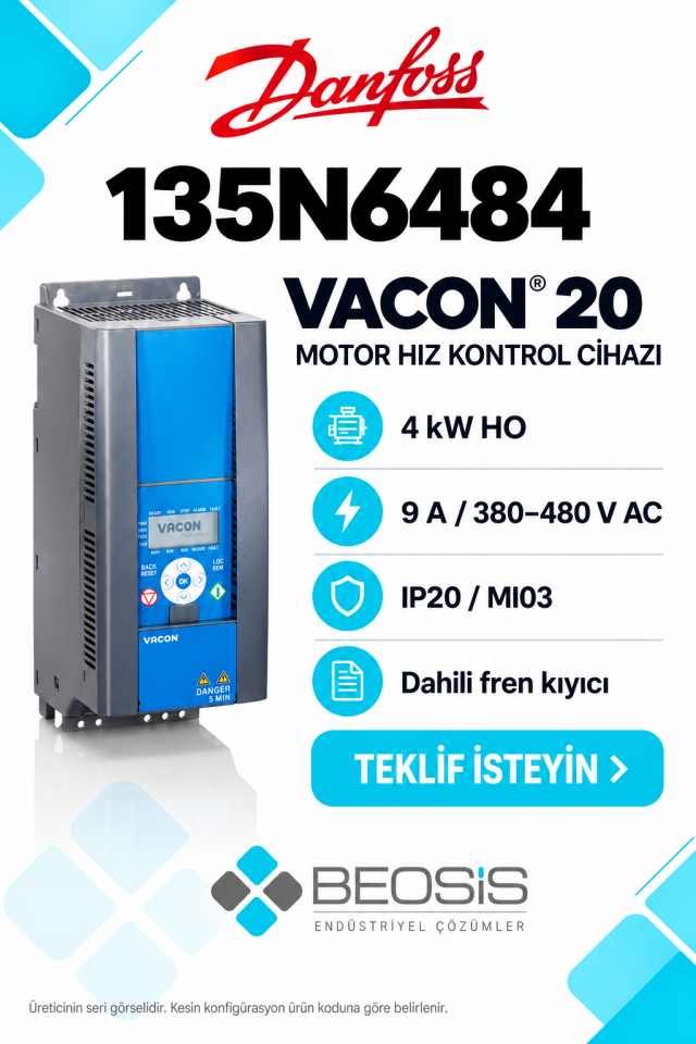 Danfoss 135N6484 VACON 20 4 kW HO 380–480 V IP20 Motor Hız Kontrol Cihazı