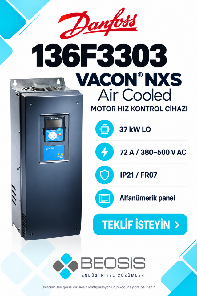 Danfoss 136F3303 VACON NXS 37 kW LO 380–500 V IP21 Alfanümerik Panelli Motor Hız Kontrol Cihazı