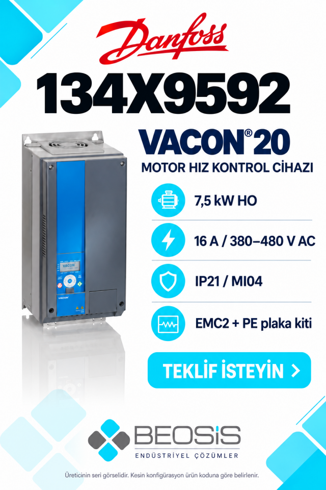 Danfoss 134X9592 VACON 20 7,5 kW HO 380–480 V IP21 Motor Hız Kontrol Cihazı