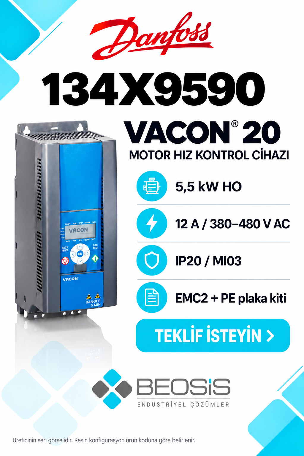 Danfoss 134X9590 VACON 20 5,5 kW HO 380–480 V IP20 Motor Hız Kontrol Cihazı